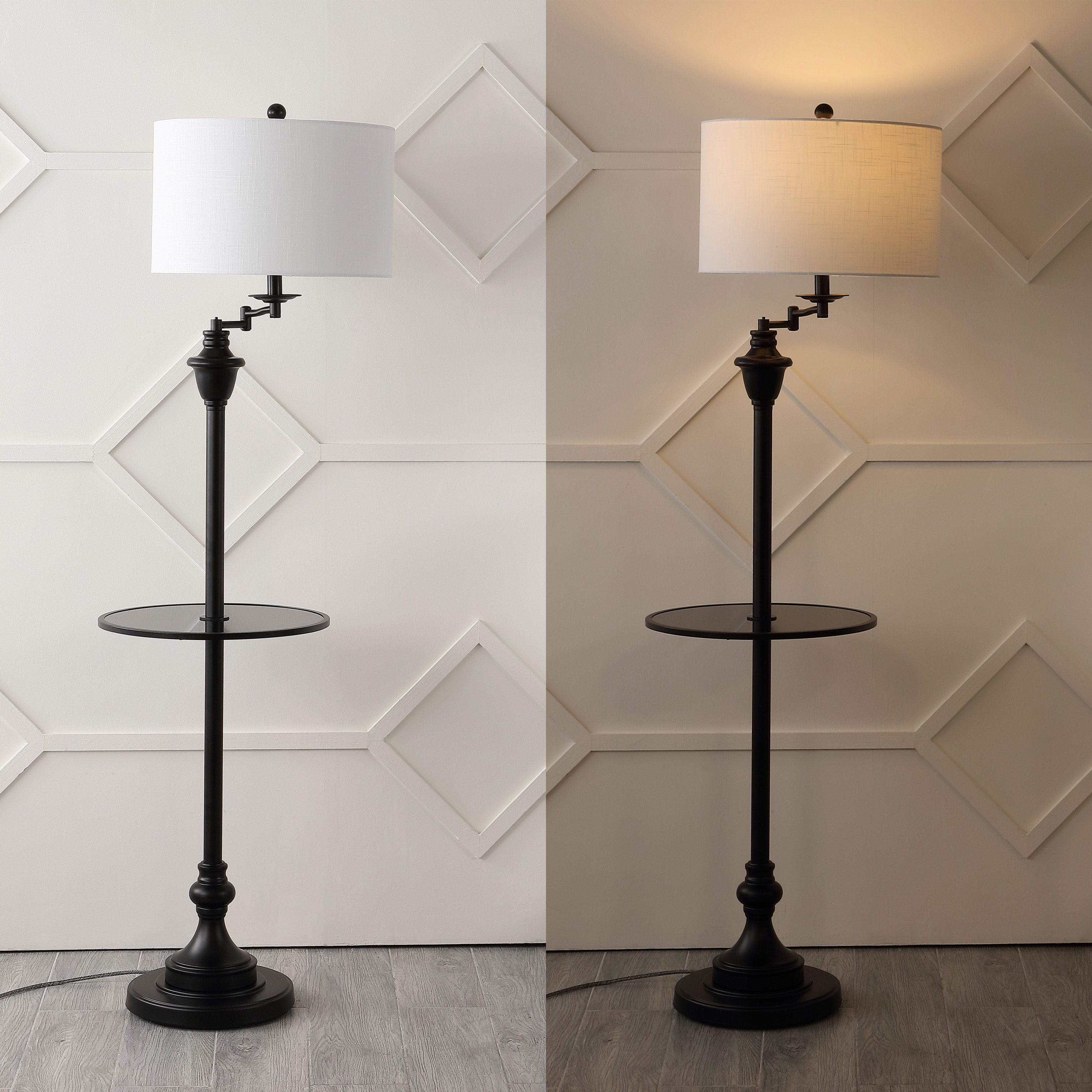 JONATHAN Y Cora 60" Metal/Glass LED Side Table and Floor Lamp, Black, JYL3055D