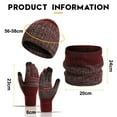 thumbnail image 2 of Winter knitted hat, scarf and touch screen glove neck-warmer, knitted wool lining, unisex - Wine red, 2 of 5