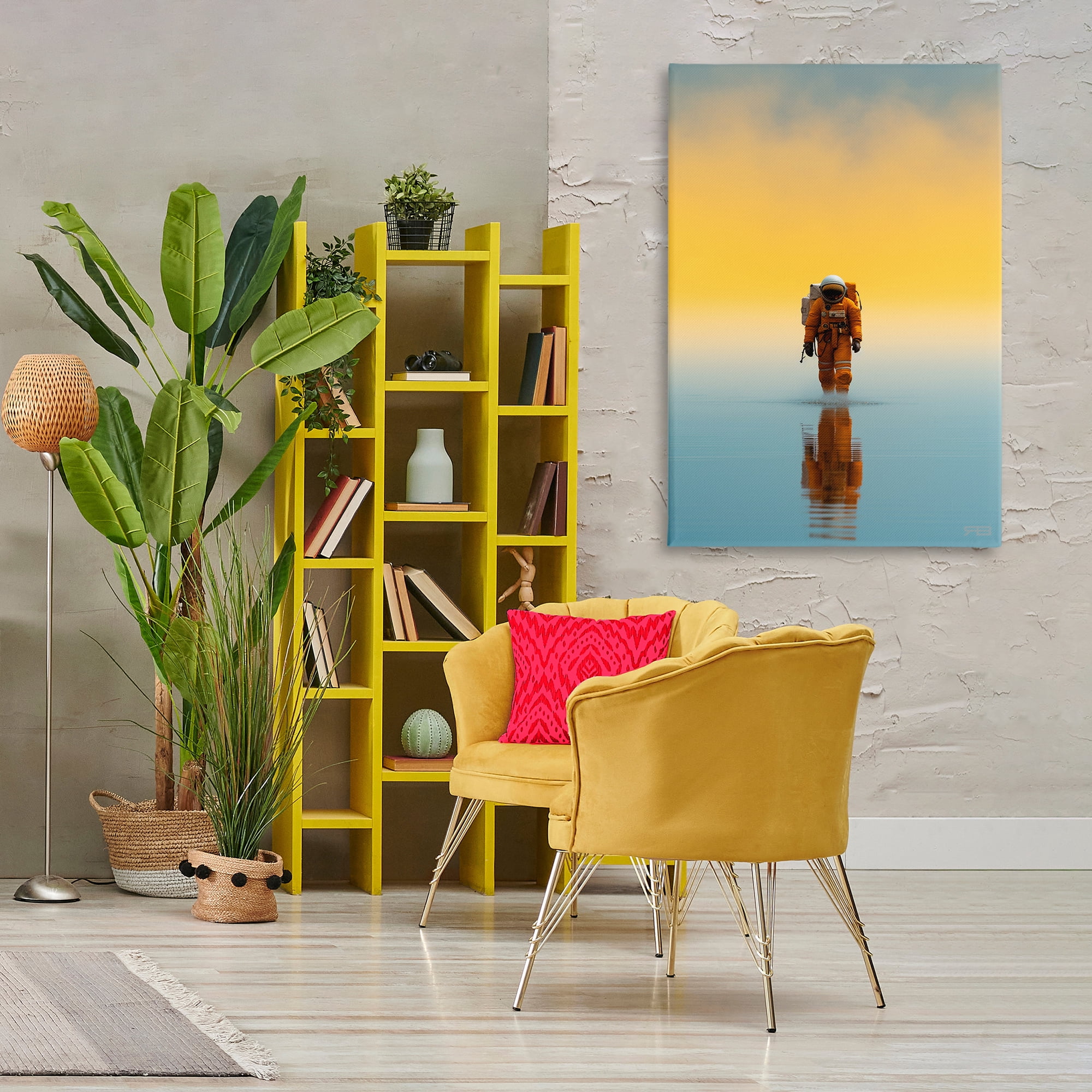 Stupell Industries Astronaut with Ombre Sunset People Painting Wrapped Canvas Art Print Wall Art, 30 x 45