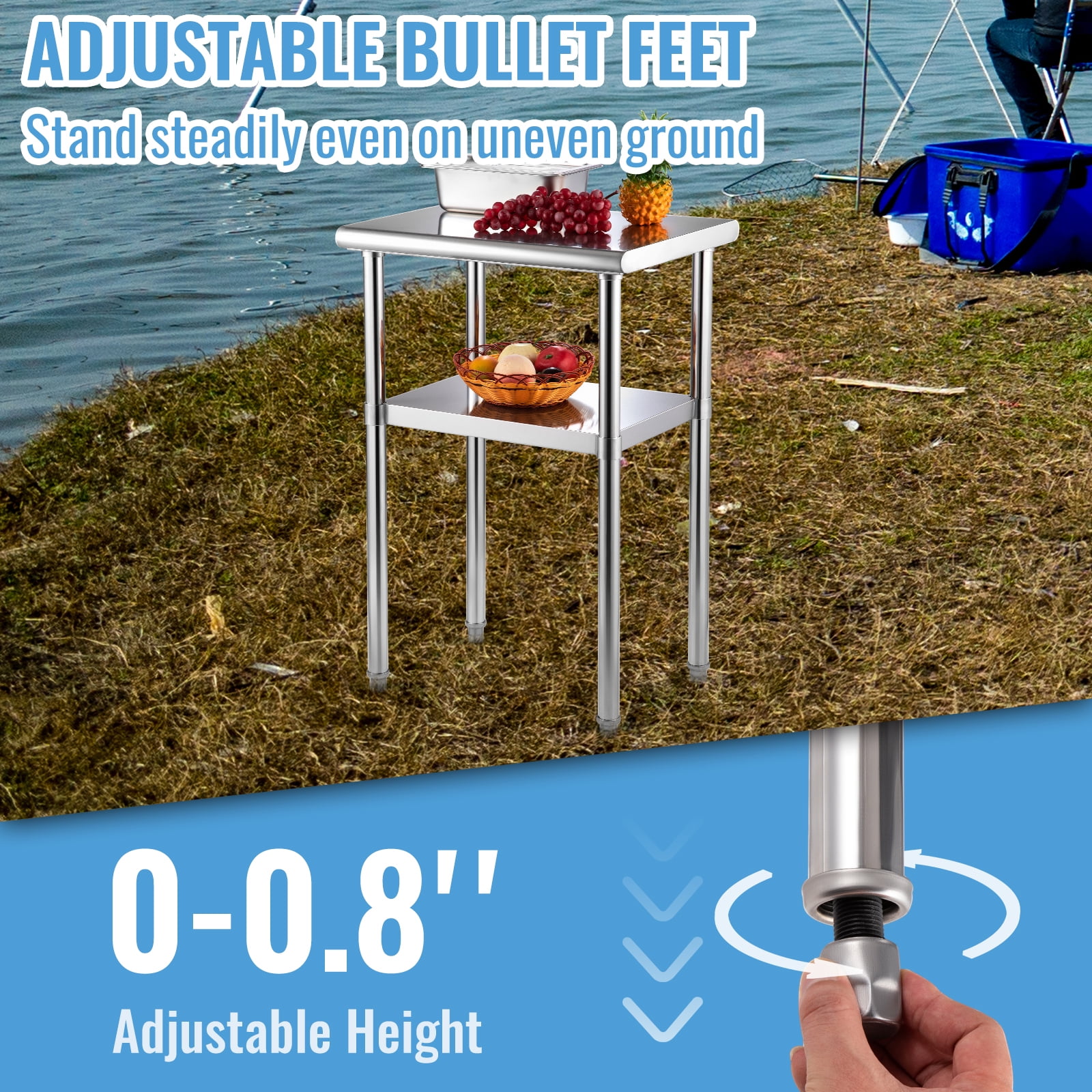 KFFKFF 30x30x36 Inches Stainless Steel Work Prep Table, Commercial Food Prep Table