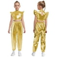 thumbnail image 6 of Nyeemya Kids Girls Jazz Hip Hop Dance Outfit Shiny Metallic Crop Top with Jogger Pants Set for Stage Performance Gold 8, 6 of 6