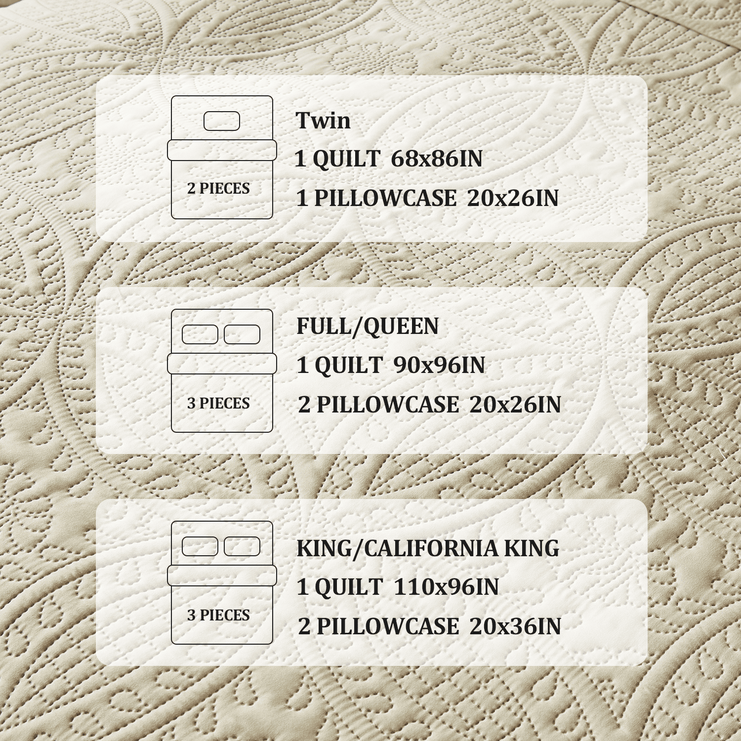 Flymme Quilt for King Beds Beige,3 Piece Soft Lightweight Bedspread with Pillow Sham, Modern Blanket Thin Comforter Bed Cover for Home Bedroom Decor