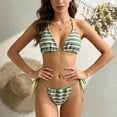 thumbnail image 4 of YTCAMLO Women's Colorblock Stripes Bikini Sets Summer Trendy Halter Tied Triangle High Cut Thong Cheeky Two Piece Bathing Suit, Green M, 4 of 9