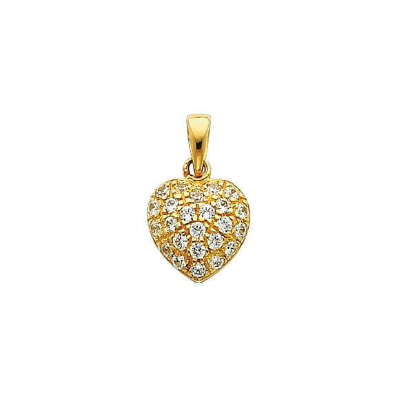 Wellingsale 14K Yellow Gold Polished Cluster Heart Charm Pendant with Micro Pave CZ Accent