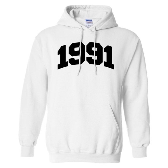 1991 College Style Hoodie Sweatshirt Unisex Large White