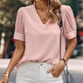 thumbnail image 2 of Top de manga corta de hilo de red de color liso con cuello en V para mujer primavera verano OAVQHLG3B Store  lin121212, 2 of 5