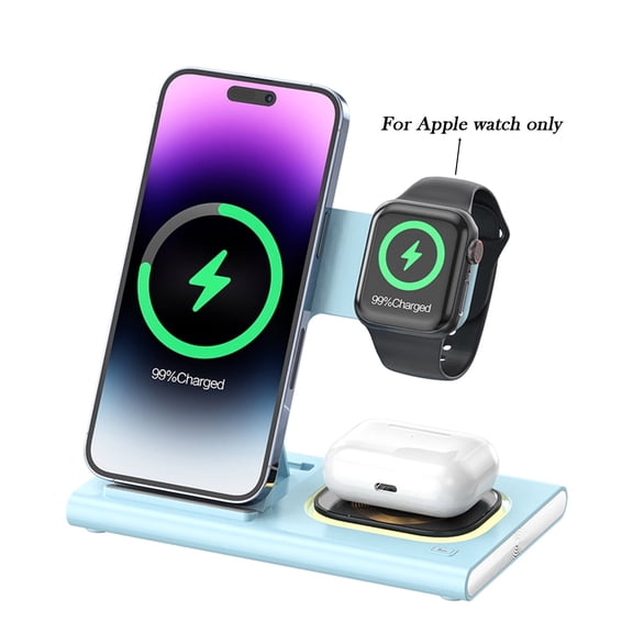 3 in 1 Foldable Wireless Charging Station with Light, Fast Charger Dock for iPhone 17-12 Pro Max, Apple Watch Series 11/10/9/Ultra, AirPods & Samsung Phones