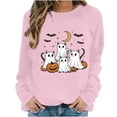 thumbnail image 2 of thefmos Women's Round Neck Halloween Print Pullover Sweatshirt Long Sleeve Solid Color Casual Top Fashion Fall Spooky Season Outfit, Pink 2XL, 2 of 6