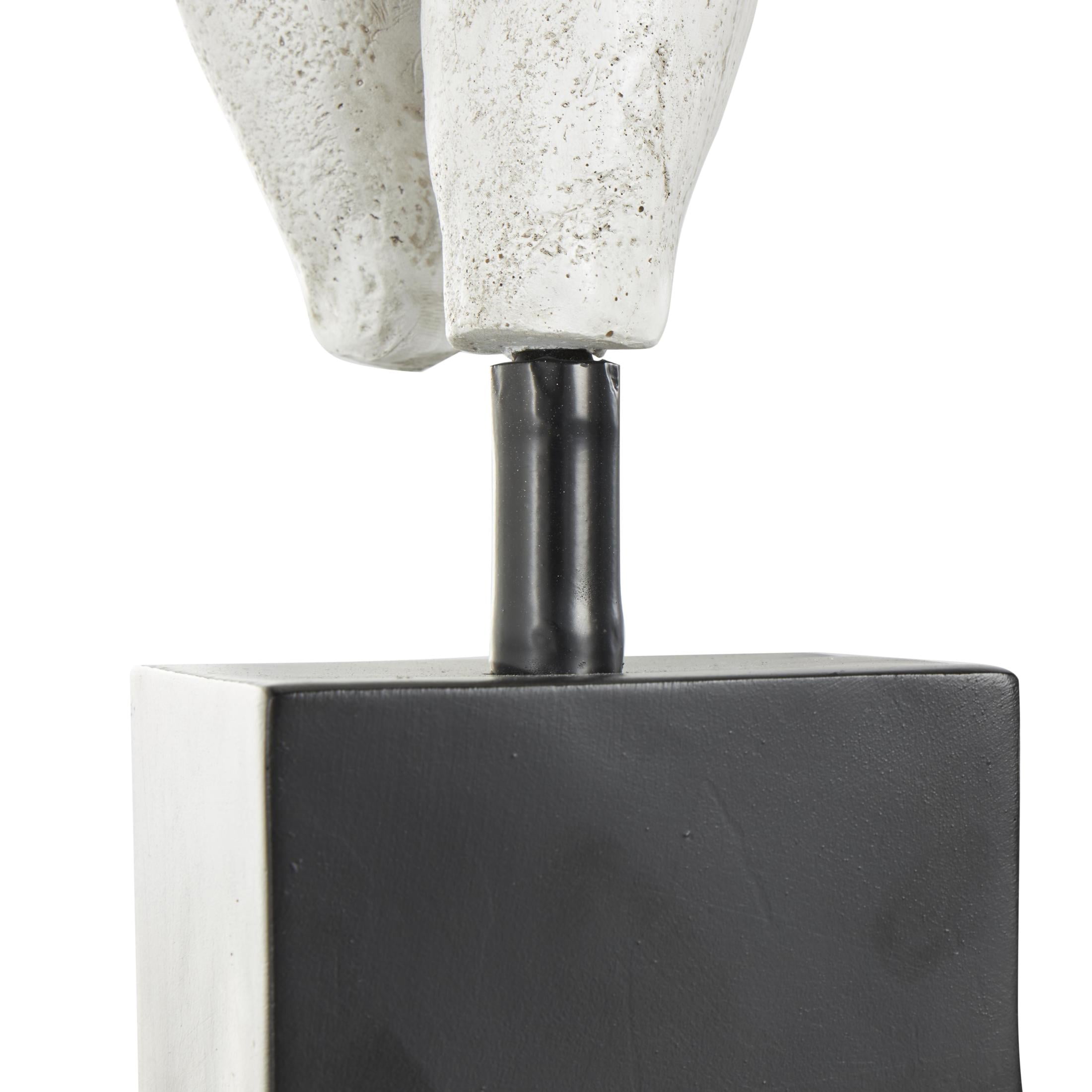 5" x 17" White Polystone People Sculpture with Black Square Base, by DecMode
