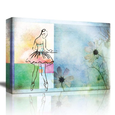 Wall26 Sketch Of A Ballerina With Watercolors Over A Field Of Flowers Canvas Art Home Decor 32x48 Inches