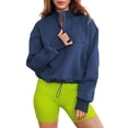 thumbnail image 1 of Women Stand Collar Half Zip Hem Drawstring Casual Sweatshirt, 1 of 3