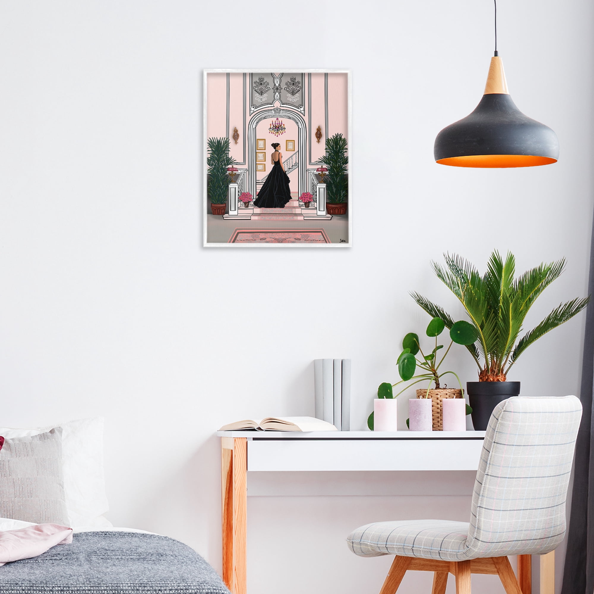Stupell Industries Mansion Girl in Gown White Framed Giclee Art, design by Tara Boone