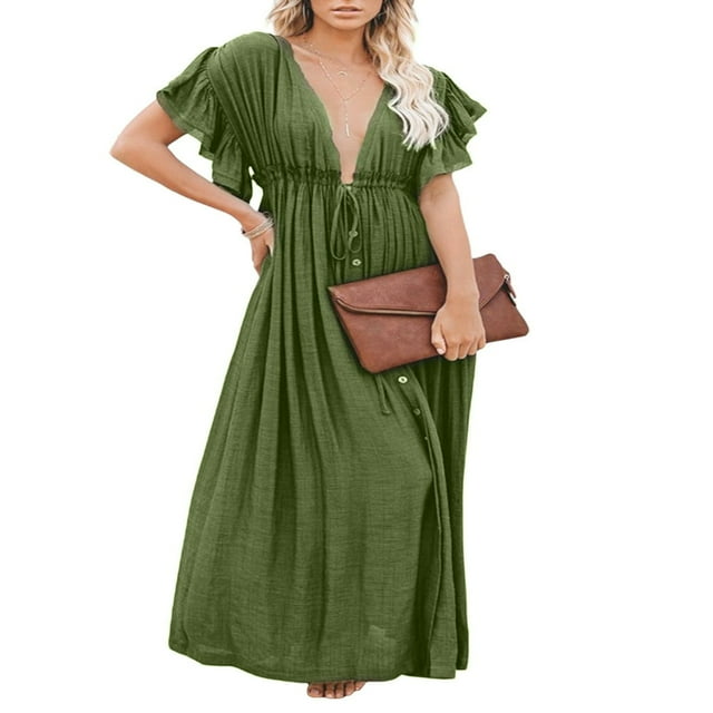 POINTERTECK Women‘s Dress Knot Breasted Smock Backless Robe Sun Proof Clothes