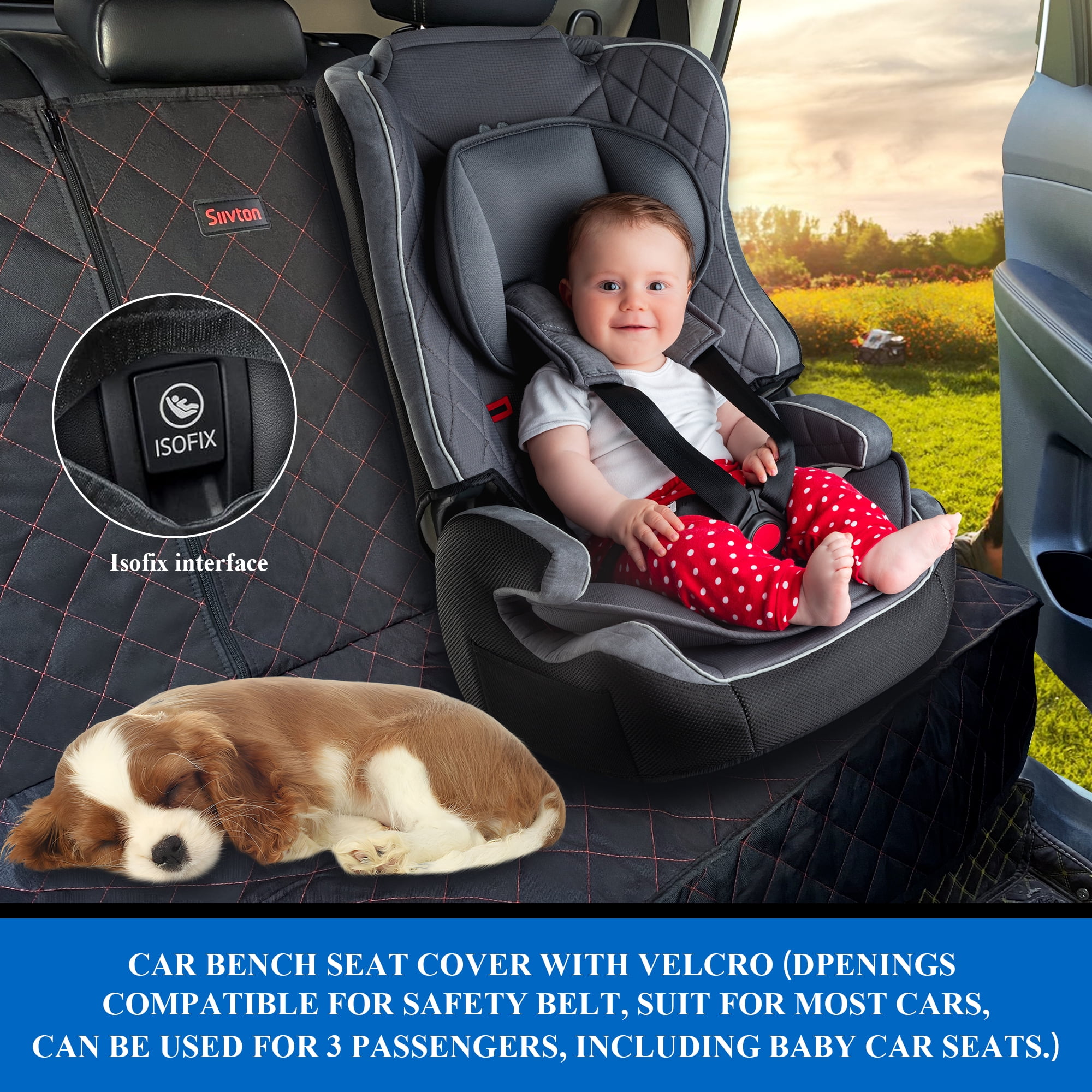 Siivton Dog Car Seat Covers for Back Seat Waterproof Bench Seat Cover Protector Nonslip Durable Soft Pet Back Seat Covers for Car, Truck, & SUV (Black)