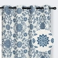 thumbnail image 3 of DriftAway Twyla Linen Blend Blackout Curtains for Bedroom Boho Floral Printed Thermal Insulated Grommet Top Lined Window Treatments for Living Room 2 Panels W52 x L84 Ivory Navy, 3 of 8