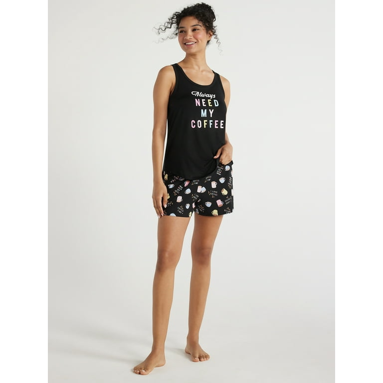 Joyspun Women's Print Tank Top and Shorts Pajama Set, 2-Piece, Sizes S to  3X 