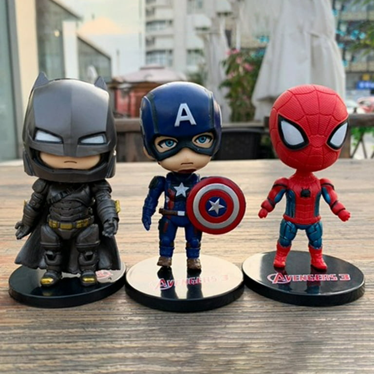 Wanwan 6pcs Mini Cartoon Avengers Spiderman Captain America Doll Display Mold Kids Toy, Mixed Color