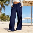 thumbnail image 2 of Nestiefly Wide Leg Linen Pants Womens Summer Loose Beach Pants for Women Vacation Lightweight Straight Leg Trousers with Pockets 2026 Navy XL, 2 of 8