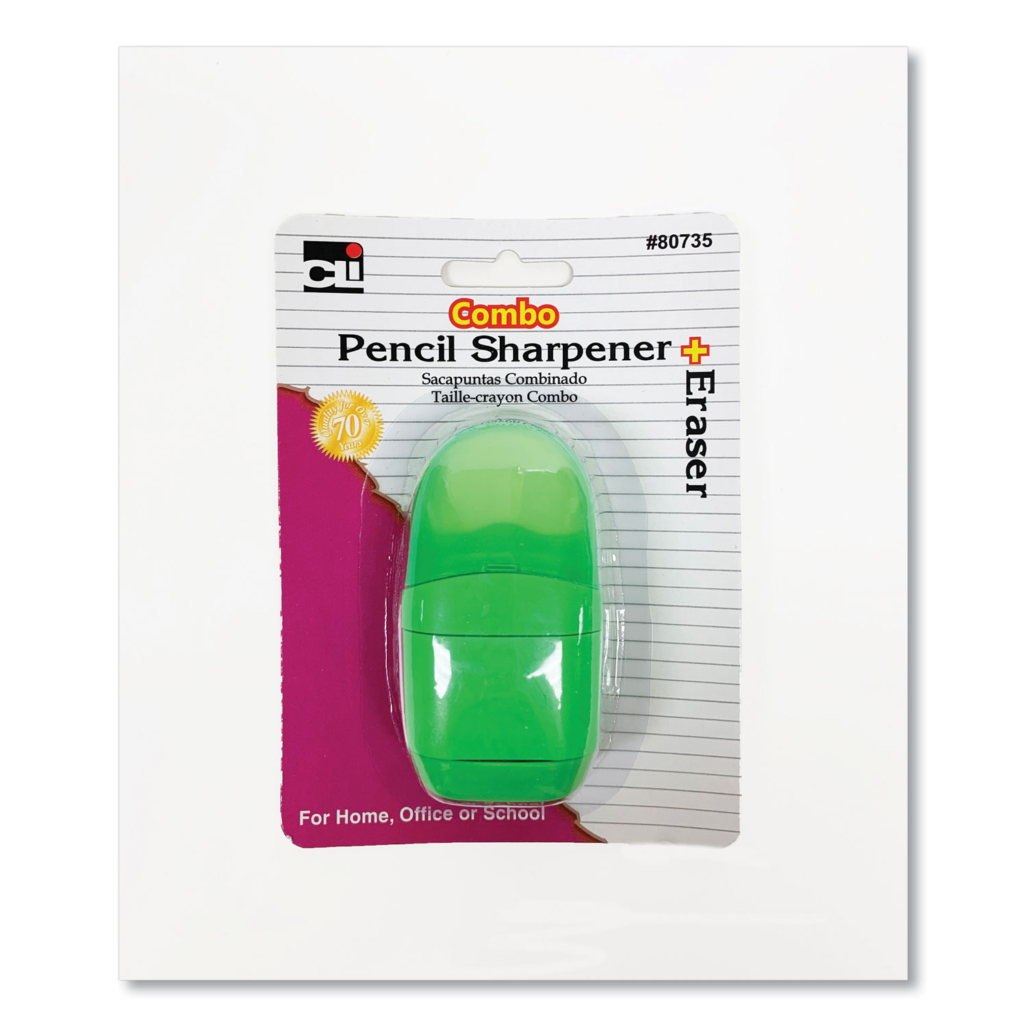 One-Hole Pencil Sharpener/Eraser Combo, 1" x 0.75", Randomly Assorted Colors | Bundle of 10 Each