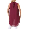 thumbnail image 3 of INSPIRAR CHIC Blusas sin mangas de gasa para mujer con cuello alto, lazo en la espalda, dobladillo asimétrico, camiseta de verano XL color rojo vino, 3 of 6