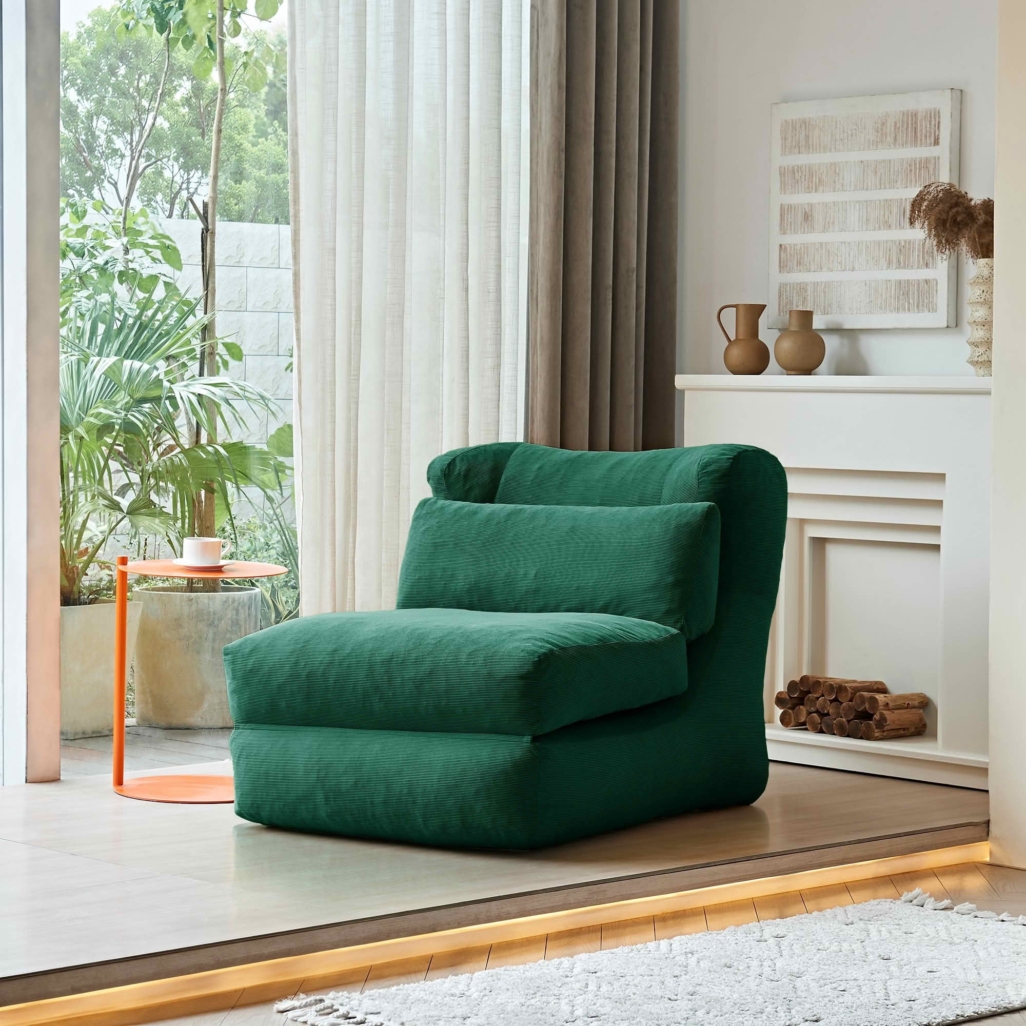 MAYEERTY Cloud Sofa 2-in-1 Foldable Sleeper Chair, Corduroy Washable Cover, High-Density Foam, Compressed Packaging for Small Apartments & Studies，Green