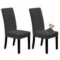thumbnail image 1 of Juego de 2 fundas elásticas para sillas de comedor, fáciles de usar, color gris oscuro, 1 of 7