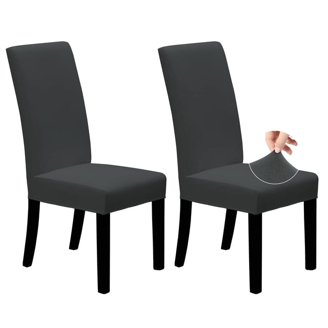Juego de 2 fundas elásticas para sillas de comedor, fáciles de usar, color gris oscuro