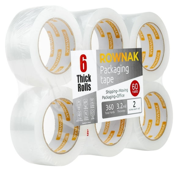 ROWNAK Clear Heavy Duty Packaging Tape- 6 Rolls - 2.0 In Wide x 60 Yards Roll, 3.2mil Thick