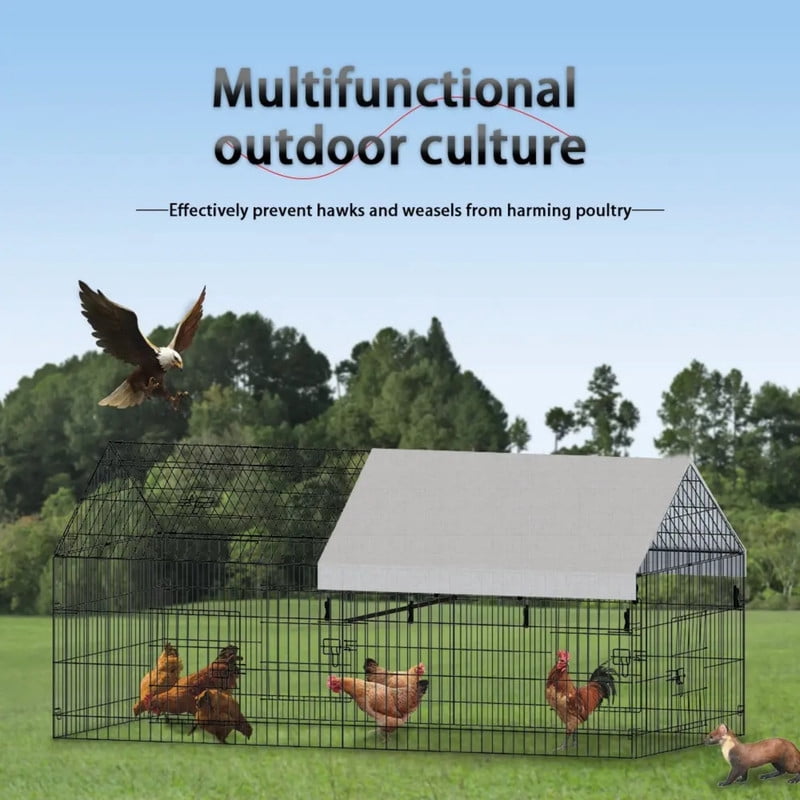 Chicken Coop, Chicken Run Pen for Yard with Cover Outdoor Metal Portable Chicken Tractor Cage Enclosure Crate Outside for Small Animals Duck Rabbit Hen 86"×40"