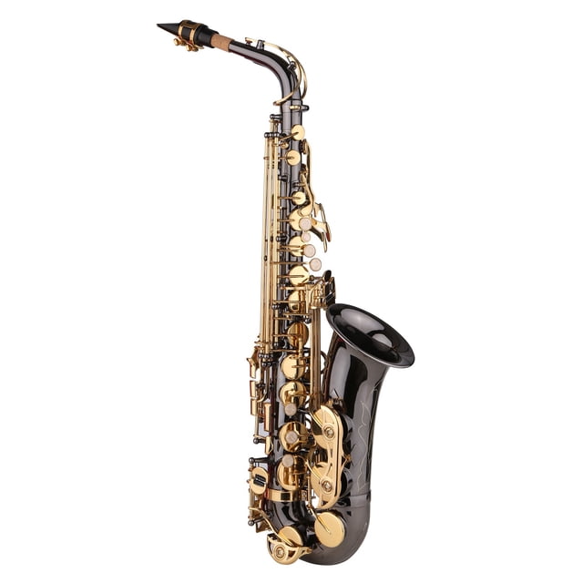 Saxofón Saxofón Eb Mi bemol Saxofón alto Sax Cuerpo de latón niquelado con grabado Llaves de nácar Instrumento de viento de madera con estuche de transporte Cepillo de tela para pulir Correas de cuell Tomshoo Saxofón