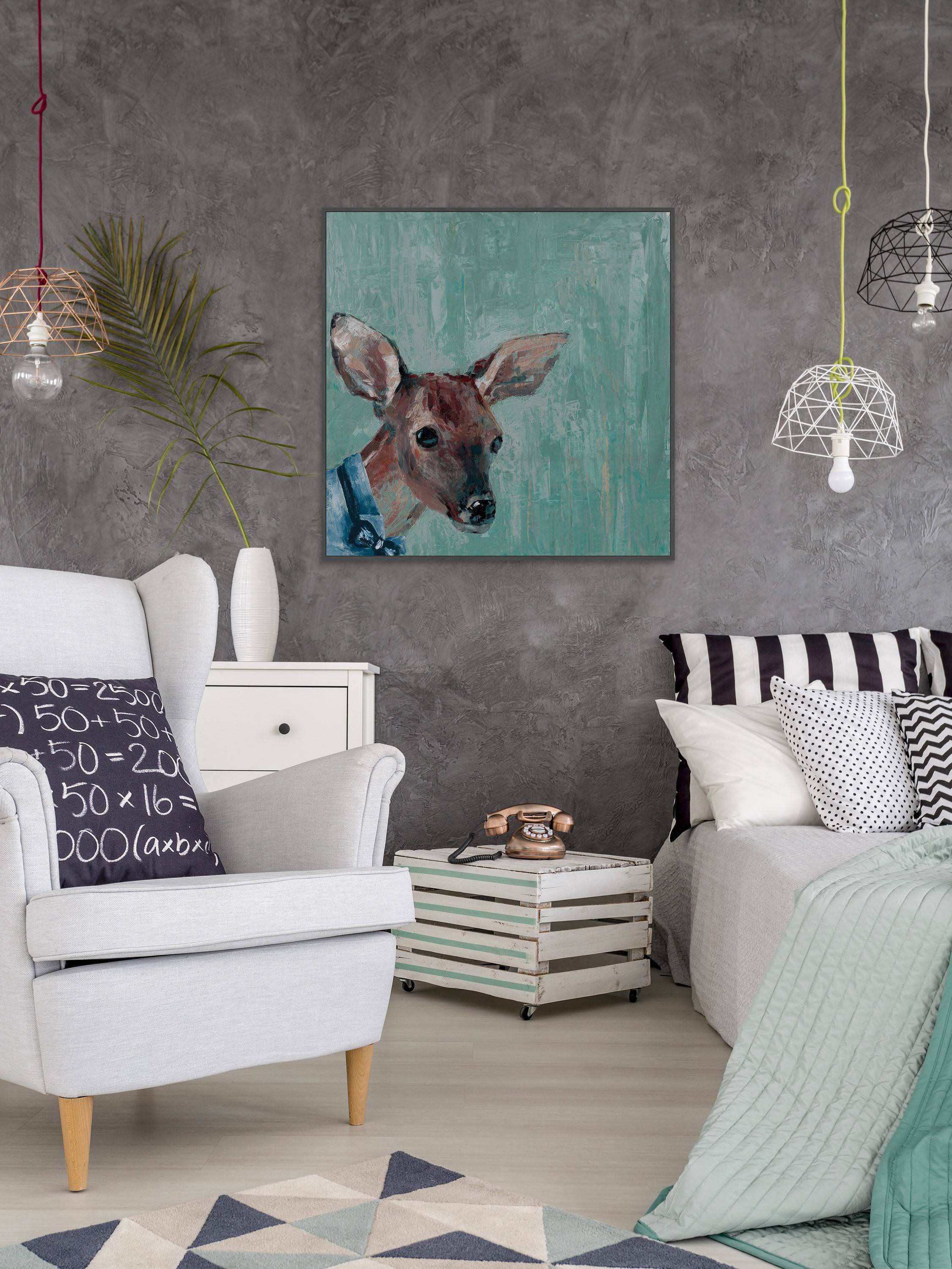 Deer with Bowtie Floater Framed Painting Print on Canvas
