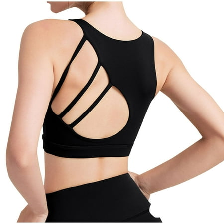 Mrat Open Back Tank Tops Women s Solid Round Neck Casual Sports Tank Sleeveless Backless Tops Yoga Women s Clothing Camisole with Built In Bra S-321 Black S