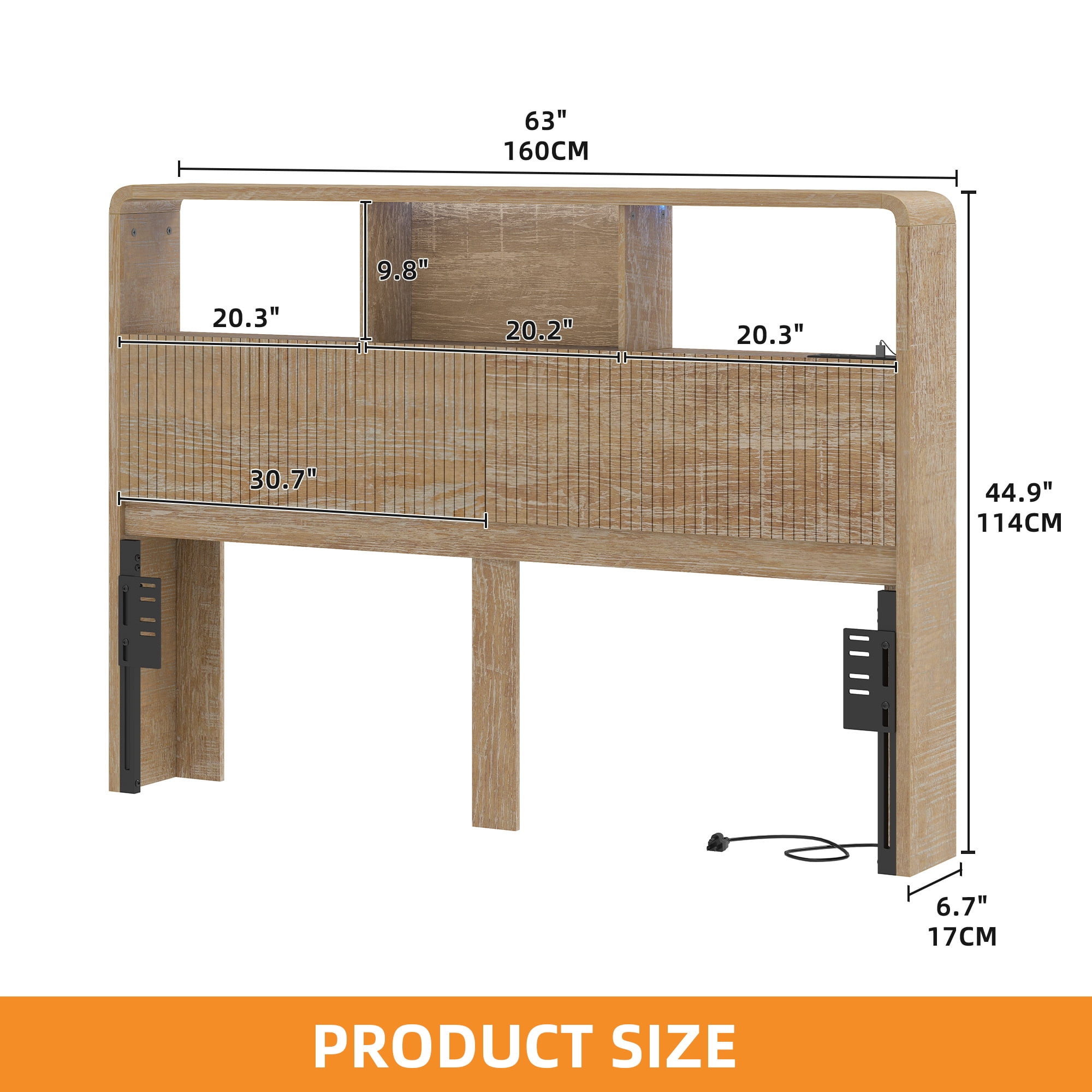 Homiflex Queen Headboard with Storage, Headboards with Power Outlets and Smart LED Light, Sturdy Wooden Head Board for Queen Size Bed, Natural