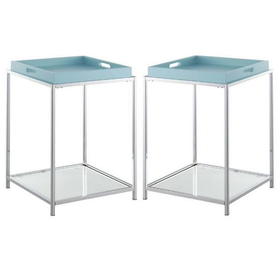 Home Square End Table in Clear and Chrome Metal Frame - Set of 2