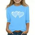 thumbnail image 2 of Sky Blue Girls Double Heart Print Blouse - 3/4 Sleeve Crewneck Cold Shoulder Relaxed Fit Polyester Spandex Casual Top for Girls Ages 4-12,Size 5-6T, 2 of 5