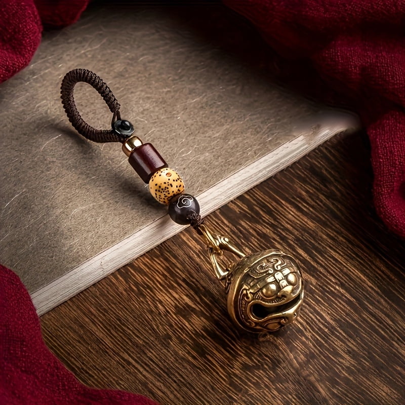 1 copper bell key ring with drawing rope pendant -antique -style brass key ring accessories, key tidling | antique design | brass structure, small bell for crafts,Antique Bronze color-1