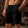 thumbnail image 2 of Plebaso Mens Cotton Linen Shorts Lightweight Summer Beach Shorts Pocket Casual Shorts with Drawstring, 2 of 7