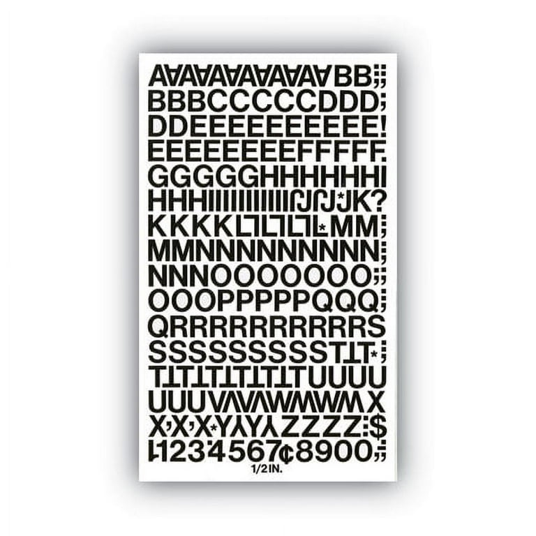Press-On Vinyl Letters and Numbers, Self Adhesive, Black, 0.5 Press-On Vinyl Letters and Numbers, Self Adhesive, Black, 0.5