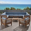 thumbnail image 3 of GDF Studio Cascada Outdoor Acacia Wood 11 Seater Sectional Sofa and Club Chair Chat Set with Cushions, Teak and Blue, 3 of 14