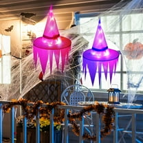 Costeam 2PCS Hanging Witch Hats with Lights Halloween Decorations Outdoor Indoor Floating Witch Hat Waterproof Halloween Light up Witches Hat for Porch Yard Patio Garden, Decor