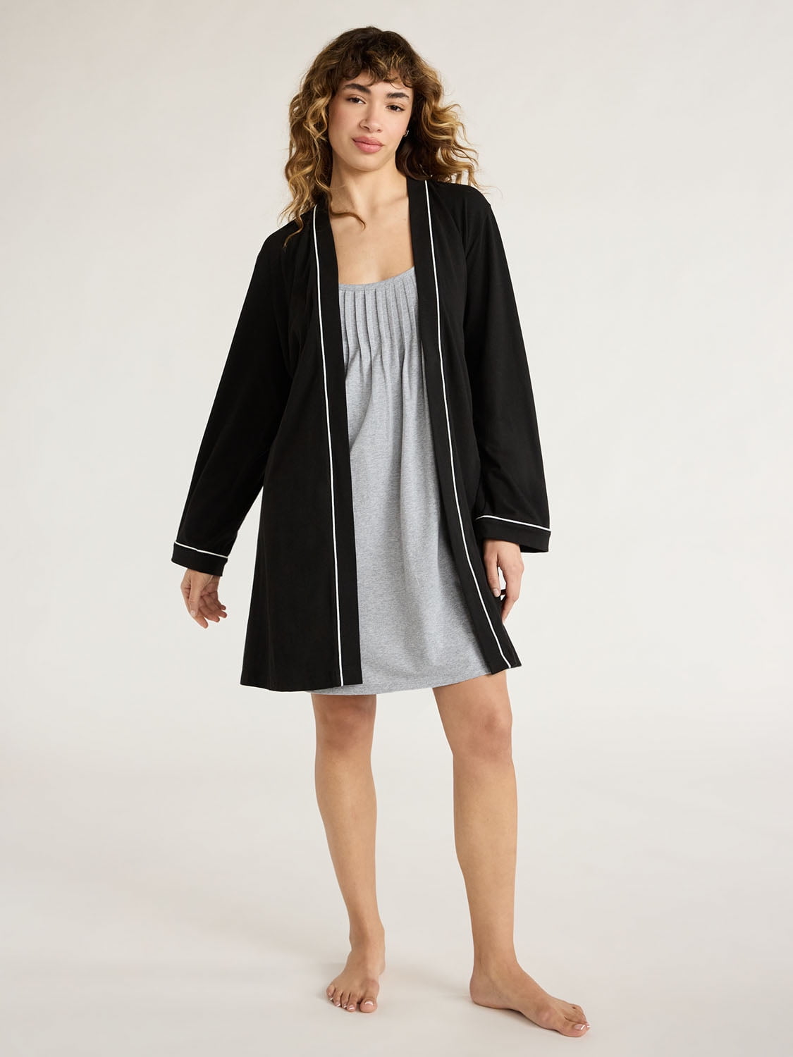 Joyspun Women's Cotton Blend Knit Wrap Robe, Sizes S to 3X