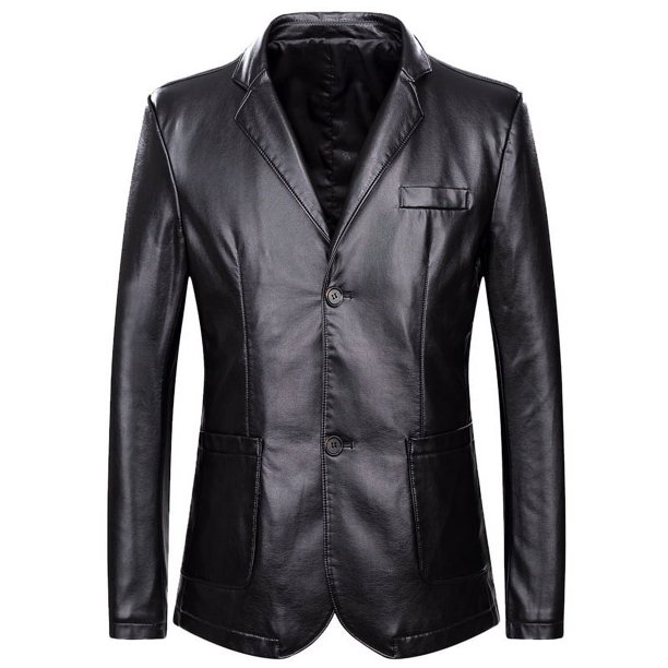 Traje de otoño e invierno de longitud media para hombre, cuello de traje de hombre gordo de talla grande, cuero PU