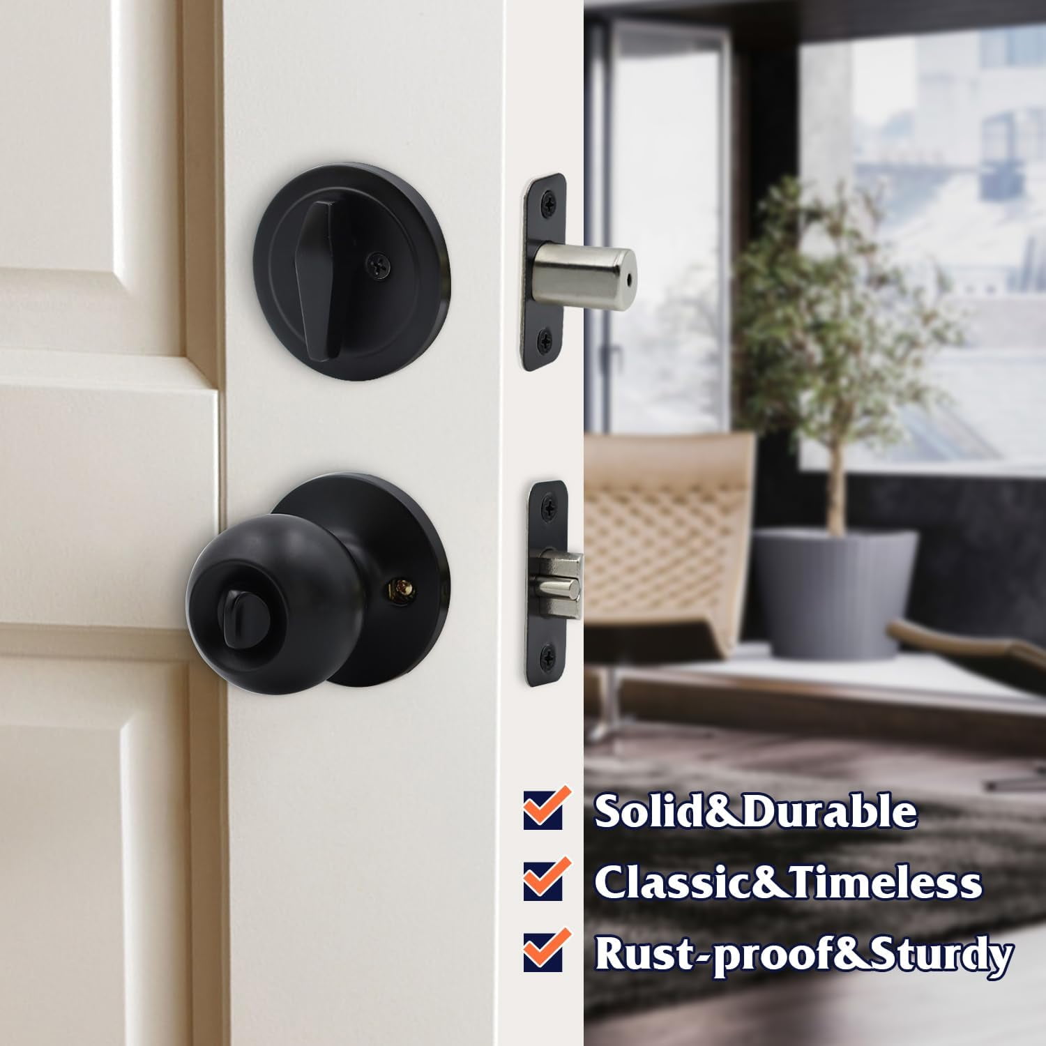 Entry Door Knob and Single Cylinder Deadbolt Combo, Keyed Alike Combination Sets Door Locksets, Matte Black Front Door Knobs and Deadbolt Set (3 Pack)
