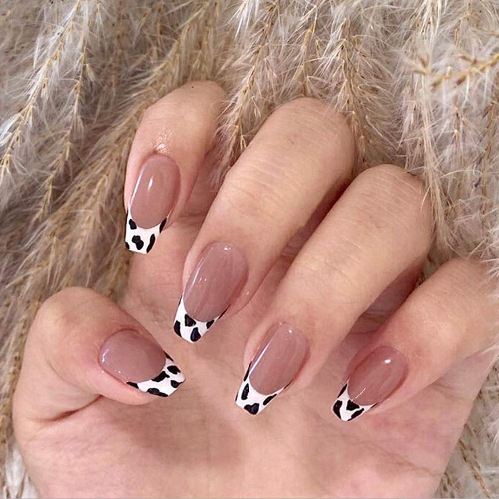 24 Pcs Long Coffin Press on Nails Small milk pattern False Nail Full Cover  Glossy False Nail Full Cover Fake Acrylic Nail Tips for Women - Walmart.com