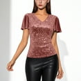 thumbnail image 6 of Guluxicc Womens Sequins Short Sleeve Tops Casual V Neck Party Shirt Slim Fit Pullover Tops, Pink, 2XL, 6 of 8