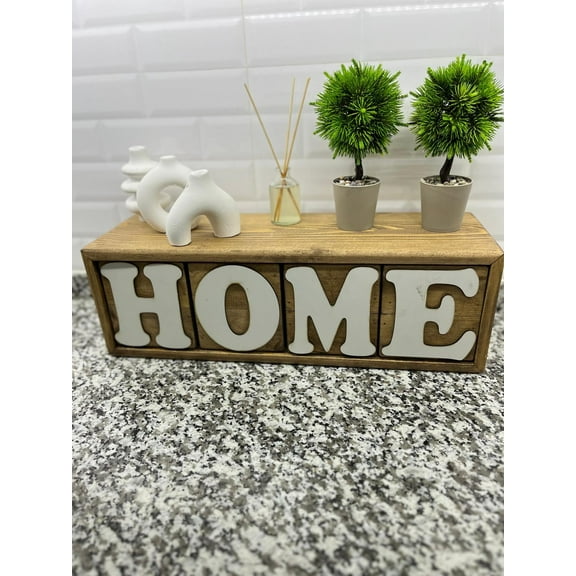 Rustic Wooden HOME Decorative Block Letter Set – Home Decor, Tabletop & Shelf Accessory