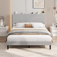 thumbnail image 2 of GloryStar Corduroy USB Charging Platform Bed, Adjustable Storage Headboard with Wooden Slat Support, No Box Spring Required, 2 of 7