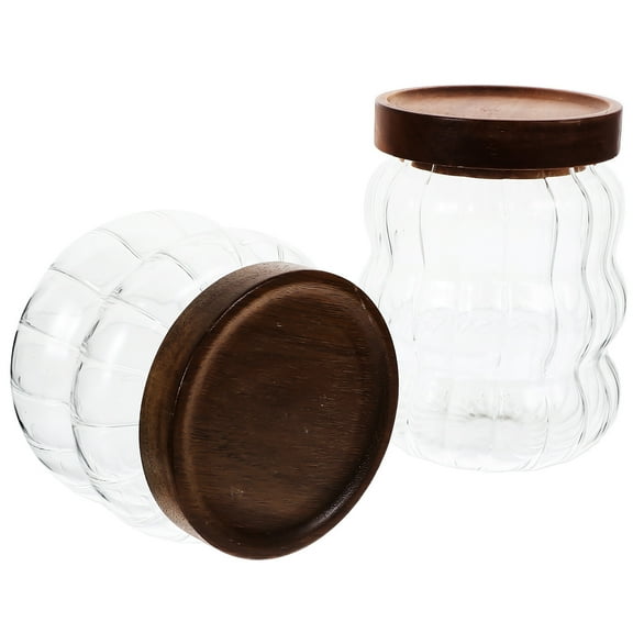 HEANUJJ Clear Glass Storage Canisters with Airtight Acacia Wood Lids, 2-Pack for Kitchen, Pantry, Home Organization