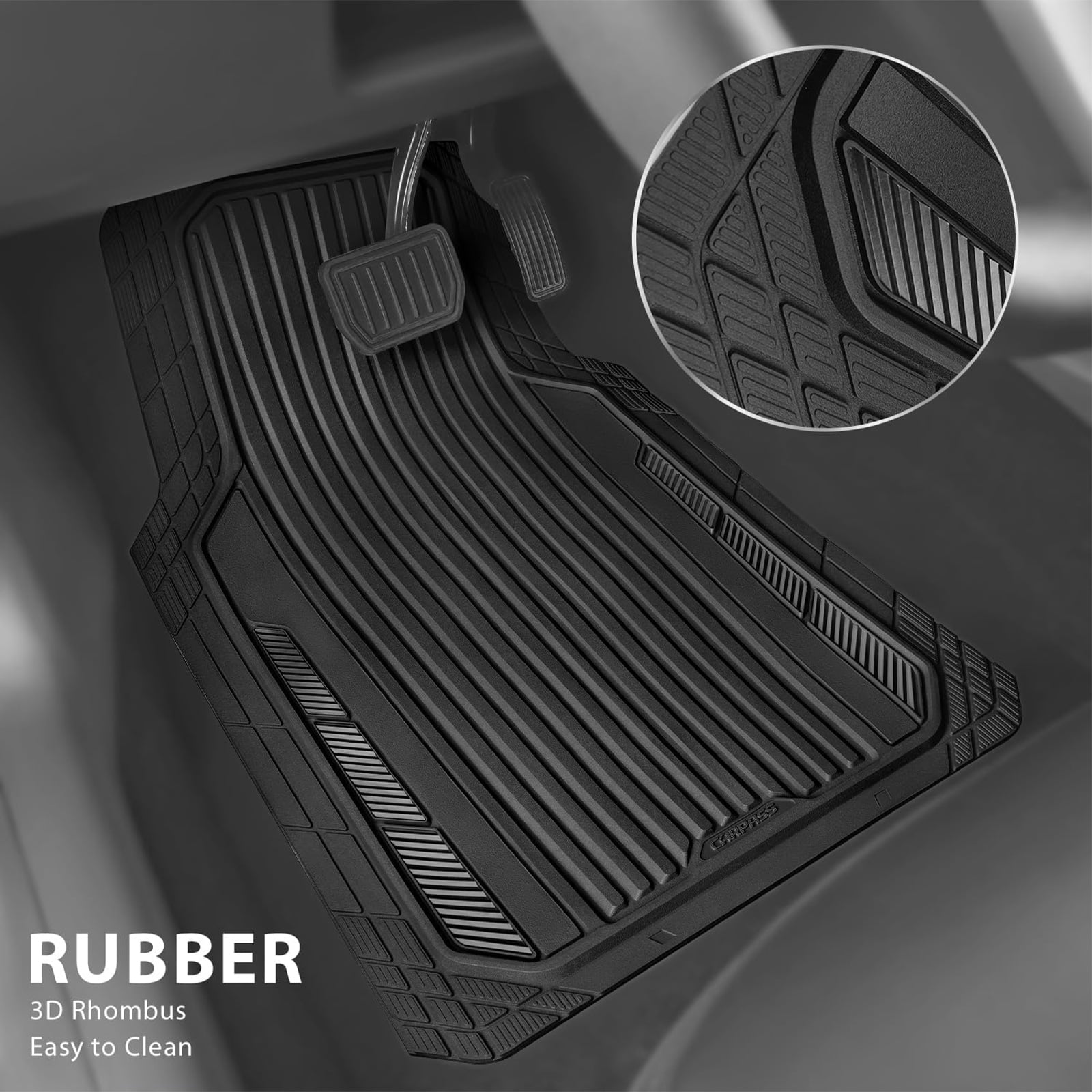 CAR GRAND Heavy Rubber Car Floor Mats, Deep Waterproof Car Mats All Weather, Universal Trim-to Fit Automotive Floor Mats for Car SUV Truck Van, Durable Floor Liners waterproof anti-slip all black