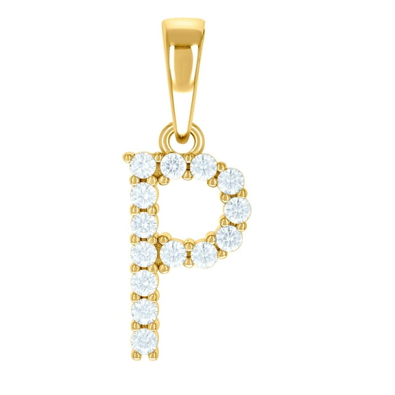 925 Sterling Silver Yellow-tone Unisex Cubic Zirconia Letter Name Personalized Monogram Initial P Alphabet Charm Pendant